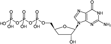 Structural formula of 3'-dGTP (3'-Deoxyguanosine-5'-triphosphate, Sodium salt)