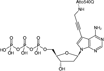 Structural formula of 7-Propargylamino-7-deaza-dATP-ATTO-540Q (7-Deaza-7-propargylamino-2'-deoxyadenosine-5'-triphosphate, labeled with ATTO 540Q, Triethylammonium salt)