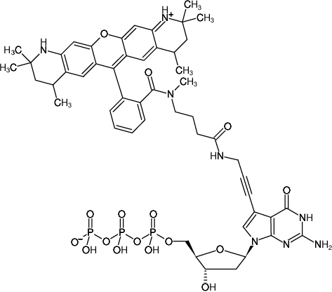 Structural formula of 7-Propargylamino-7-deaza-dGTP-ATTO-550 (7-Deaza-7-propargylamino-2'-deoxyguanosine-5'-triphosphate, labeled with ATTO 550, Triethylammonium salt)