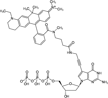 Structural formula of 7-Propargylamino-7-deaza-dGTP-ATTO-633 (7-Deaza-7-propargylamino-2'-deoxyguanosine-5'-triphosphate, labeled with ATTO 633, Triethylammonium salt)