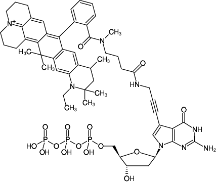 Structural formula of 7-Propargylamino-7-deaza-dGTP-ATTO-647N (7-Deaza-7-propargylamino-2'-deoxyguanosine-5'-triphosphate, labeled with ATTO 647N, Triethylammonium salt)