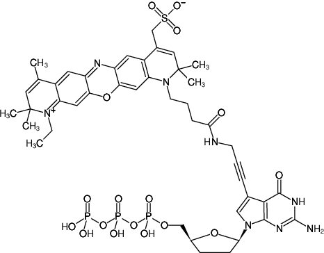 Structural formula of 7-Propargylamino-7-deaza-ddGTP-ATTO-700 (7-Deaza-7-propargylamino-2',3'-dideoxyguanosine-5'-triphosphate, labeled with ATTO 700, Triethylammonium salt)