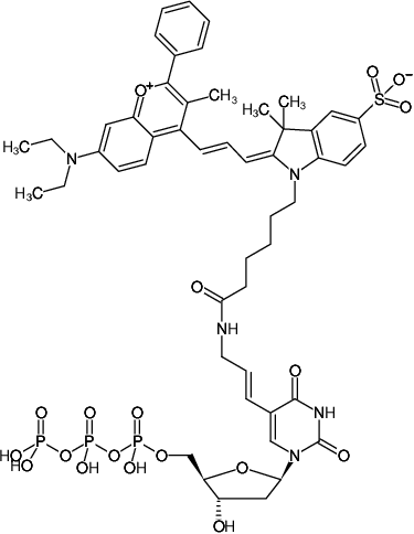 Structural formula of Aminoallyl-dUTP-DYQ-660 (5-(3-Aminoallyl)-2'-deoxyuridine-5'-triphosphate, labeled with DYQ 660, Triethylammonium salt)