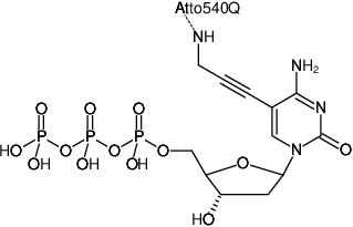 Structural formula of 5-Propargylamino-dCTP-ATTO-540Q (5-Propargylamino-2'-deoxycytidine-5'-triphosphate, labeled with ATTO 540Q, Triethylammonium salt)