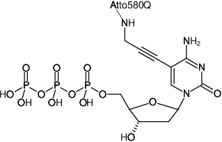 Structural formula of 5-Propargylamino-dCTP-ATTO-580Q (5-Propargylamino-2'-deoxycytidine-5'-triphosphate, labeled with ATTO 580Q, Triethylammonium salt)