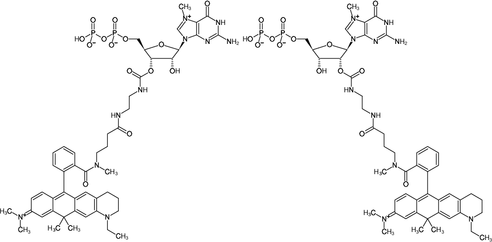 Structural formula of EDA-m7GDP-ATTO-633 (2'/3'-O-(2-Aminoethyl-carbamoyl)-7-methyl-guanosine-5'-diphosphate, labeled with ATTO 633, Triethylammonium salt)