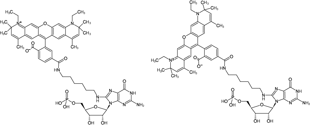 Structural formula of 8-(6-Aminohexyl)-amino-GMP-ATTO-590 (8-(6-Aminohexyl)-amino-guanosine-5'-monophosphate, labeled with ATTO 590)