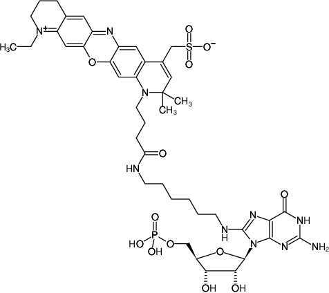 Structural formula of 8-(6-Aminohexyl)-amino-GMP-ATTO-680 (8-(6-Aminohexyl)-amino-guanosine-5'-monophosphate, labeled with ATTO 680, Triethylammonium salt)