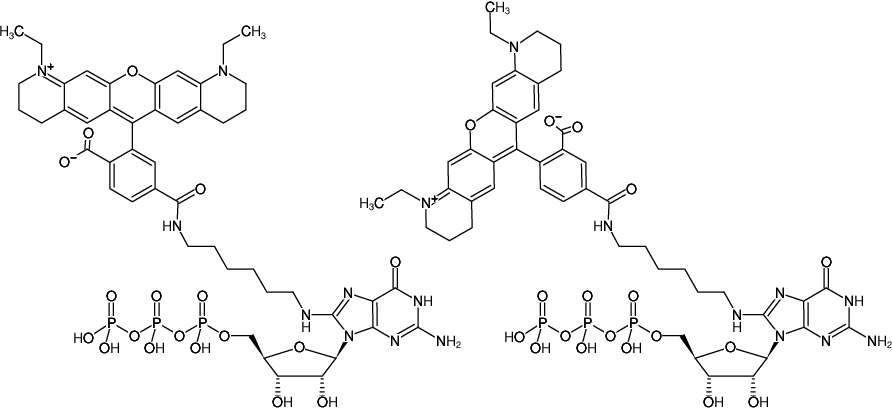 Structural formula of 8-(6-Aminohexyl)-amino-GTP-ATTO-565 (8-(6-Aminohexyl)-amino-guanosine-5'-triphosphate, labeled with ATTO 565, Triethylammonium salt)