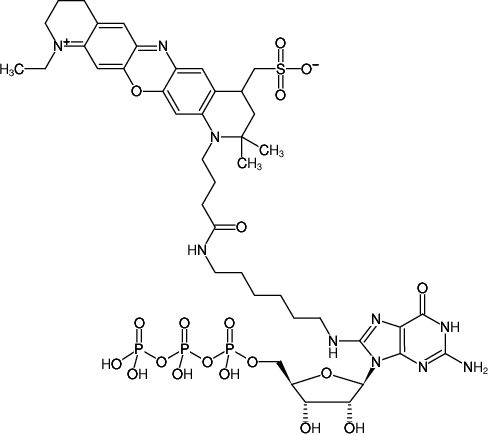 Structural formula of 8-(6-Aminohexyl)-amino-GTP-ATTO-655 (8-(6-Aminohexyl)-amino-guanosine-5'-triphosphate, labeled with ATTO 655, Triethylammonium salt)