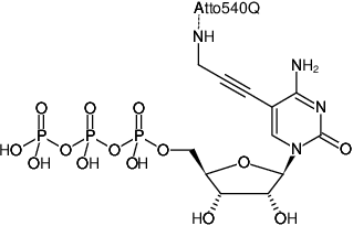 Structural formula of 5-Propargylamino-CTP-ATTO-540Q (5-Propargylamino-cytidine-5'-triphosphate, labeled with ATTO 540Q, Triethylammonium salt)