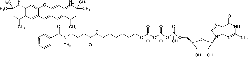 Structural formula of γ-(6-Aminohexyl)-GTP-ATTO-550 (γ-(6-Aminohexyl)-guanosine-5'-triphosphate, labeled with ATTO 550, Triethylammonium salt)