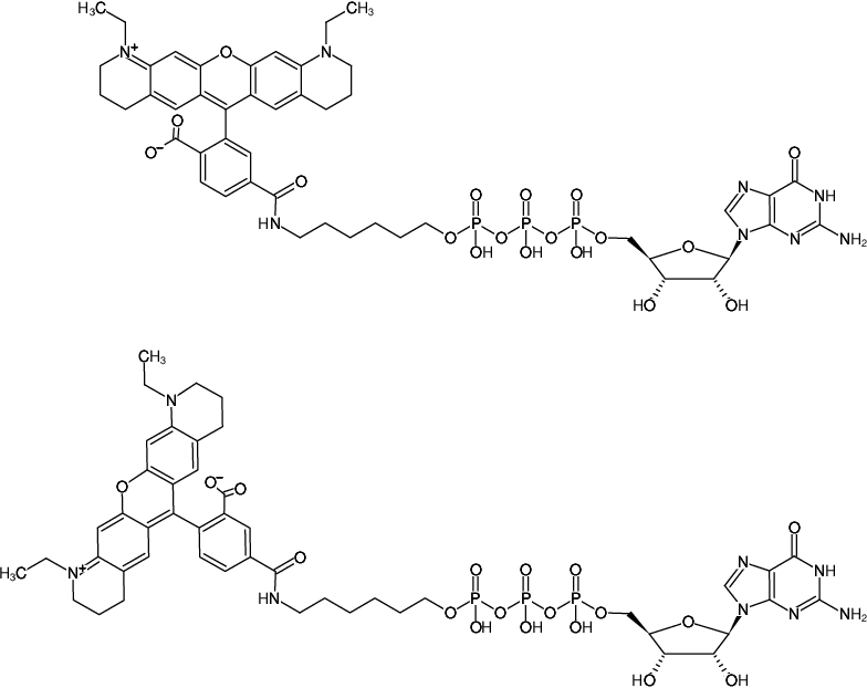 Structural formula of γ-(6-Aminohexyl)-GTP-ATTO-565 (γ-(6-Aminohexyl)-guanosine-5'-triphosphate, labeled with ATTO 565, Triethylammonium salt)