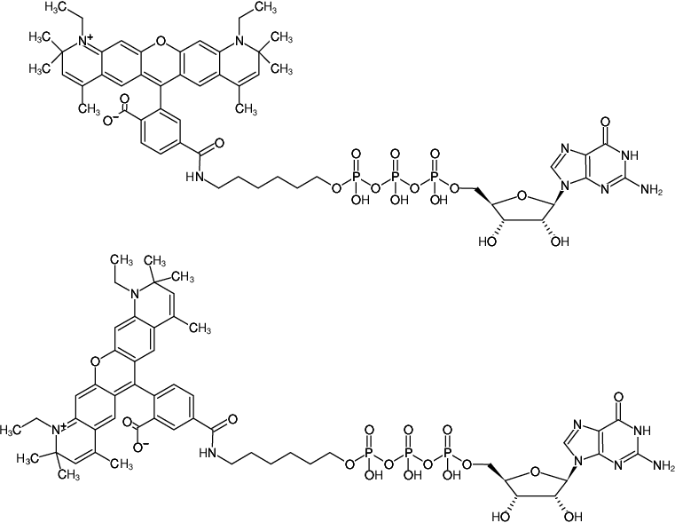 Structural formula of γ-(6-Aminohexyl)-GTP-ATTO-590 (γ-(6-Aminohexyl)-guanosine-5'-triphosphate, labeled with ATTO 590, Triethylammonium salt)