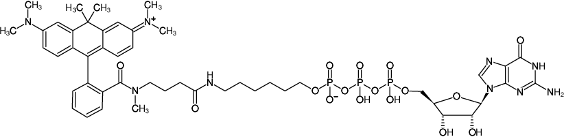 Structural formula of γ-(6-Aminohexyl)-GTP-ATTO-620 (γ-(6-Aminohexyl)-guanosine-5'-triphosphate, labeled with ATTO 620, Triethylammonium salt)