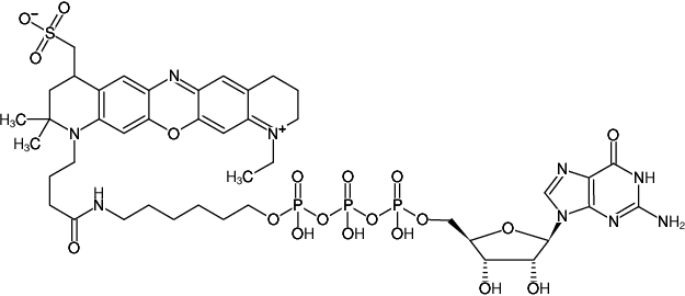 Structural formula of γ-(6-Aminohexyl)-GTP-ATTO-655 (γ-(6-Aminohexyl)-guanosine-5'-triphosphate, labeled with ATTO 655, Triethylammonium salt)