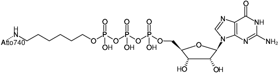 Structural formula of γ-(6-Aminohexyl)-GTP-ATTO-740 (γ-(6-Aminohexyl)-guanosine-5'-triphosphate, labeled with ATTO 740, Triethylammonium salt)