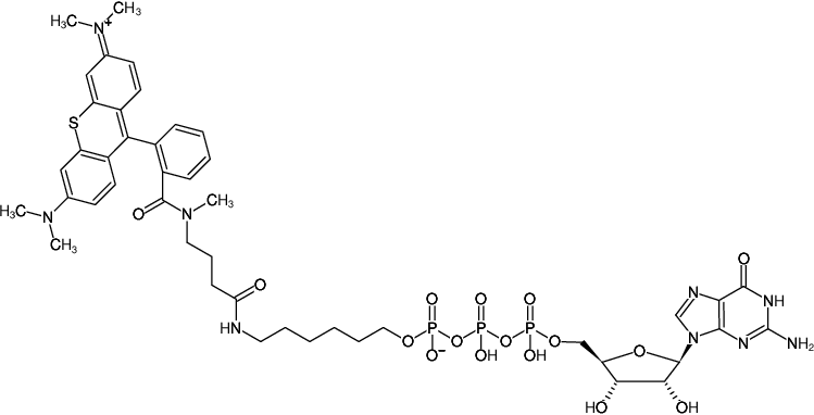 Structural formula of γ-(6-Aminohexyl)-GTP-ATTO-Thio12 (γ-(6-Aminohexyl)-guanosine-5'-triphosphate, labeled with ATTO Thio12, Triethylammonium salt)