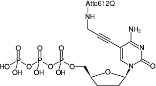 Structural formula of 5-Propargylamino-ddCTP-ATTO-612Q (5-Propargylamino-2',3'-dideoxycytidine-5'-triphosphate, labeled with ATTO 612Q, Triethylammonium salt)